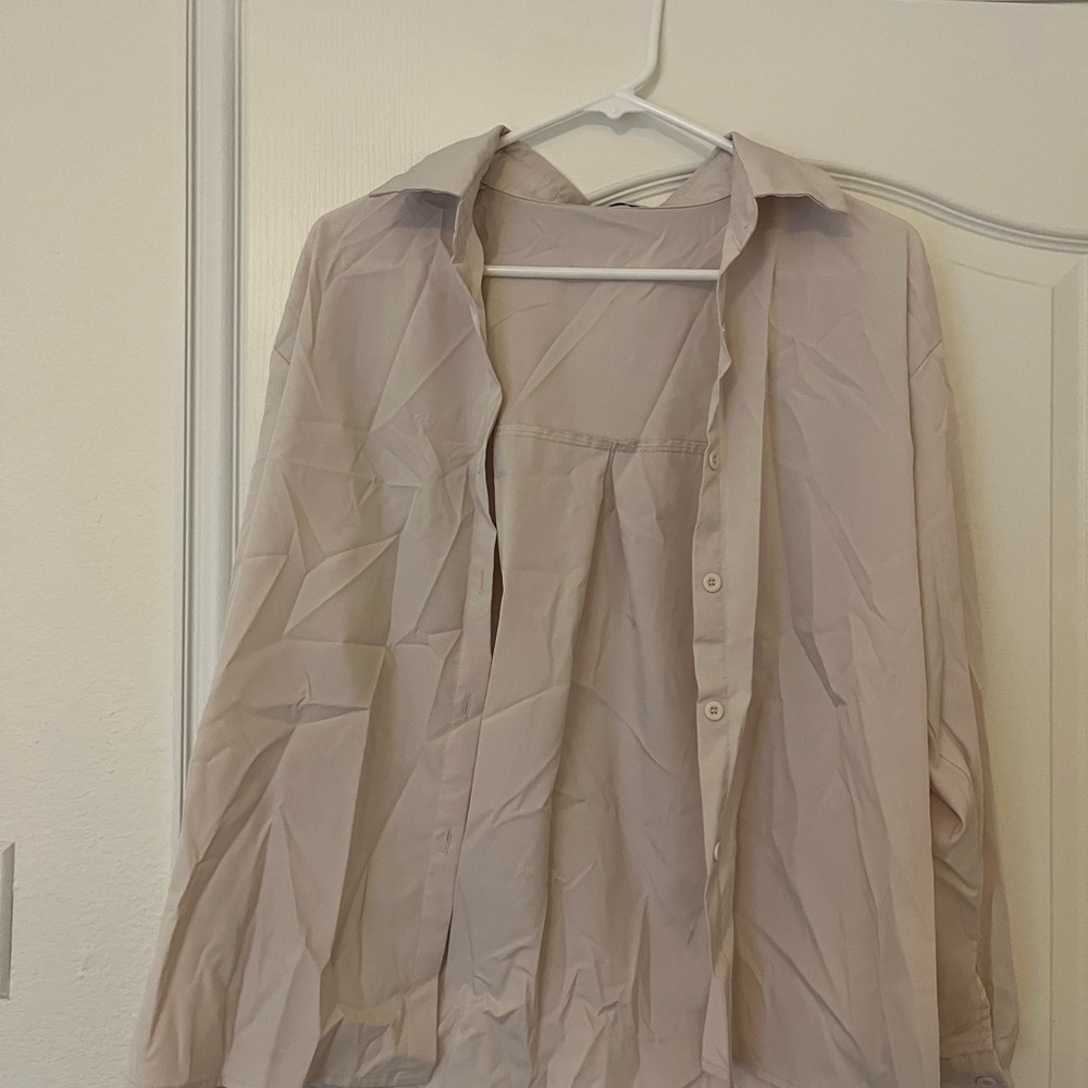 SHEIN Cream Button-Up Blouse